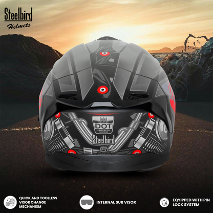 Steelbird SBH-57 Fighter F8 ISI and DOT Certified Full Face Graphic Helmet for Men and Women with Inner Silver Sun Shield