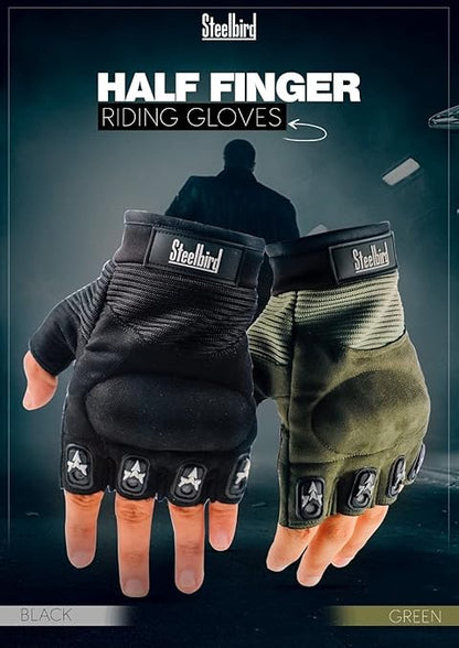 Steelbird Polyester Half Finger Bike Riding Gloves, Protective Off-Road Motorbike Racing Gloves