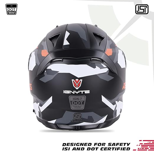 Ignyte IGN-7 Camo ISI / DOT Certified Double Visor Full Face Helmet Outer Anti-Fog Clear Visor and Inner Smoke Sun Shield .