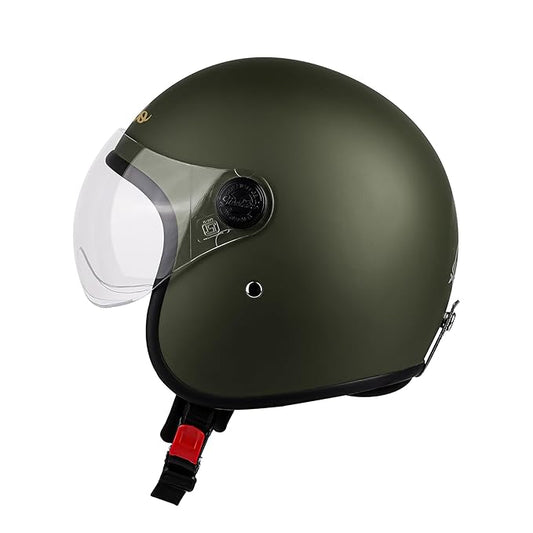 Steelbird SBH-56 Retro Steelbird SBH-56 Retro ISI Certified Open Face Helmet for Men and Women (Matt Battle Green ).