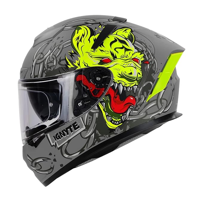 Ignyte IGN-4 Hyena ISI/DOT Certified Double Visor Full Face Helmet with Outer Anti-Fog Clear Visor and Inner Smoke Sun Shield