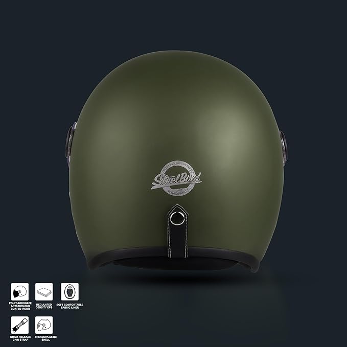 Steelbird SBH-56 Retro Steelbird SBH-56 Retro ISI Certified Open Face Helmet for Men and Women (Matt Battle Green ).