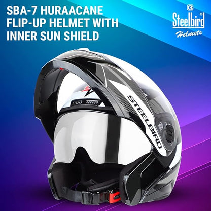 Steelbird SBA-7 Huracan ISI Certified Flip-Up Helmet for Men and Women with Inner Sun Shield.