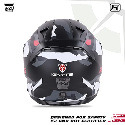 Ignyte IGN-7 Camo ISI / DOT Certified Double Visor Full Face Helmet Outer Anti-Fog Clear Visor and Inner Smoke Sun Shield .