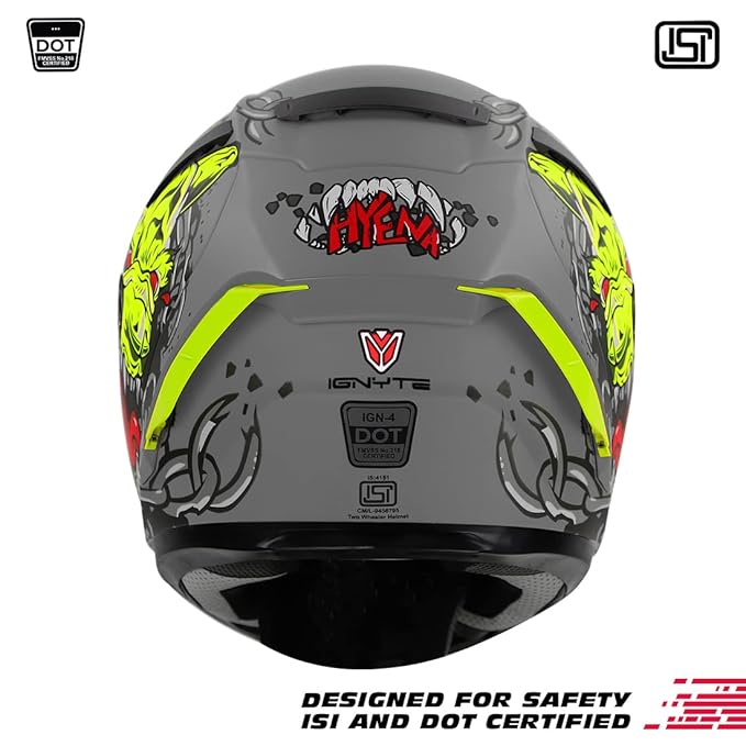 Ignyte IGN-4 Hyena ISI/DOT Certified Double Visor Full Face Helmet with Outer Anti-Fog Clear Visor and Inner Smoke Sun Shield