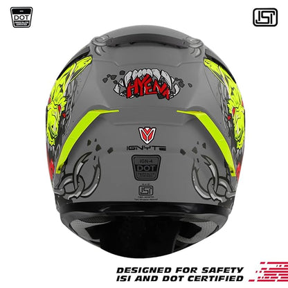 Ignyte IGN-4 Hyena ISI/DOT Certified Double Visor Full Face Helmet with Outer Anti-Fog Clear Visor and Inner Smoke Sun Shield