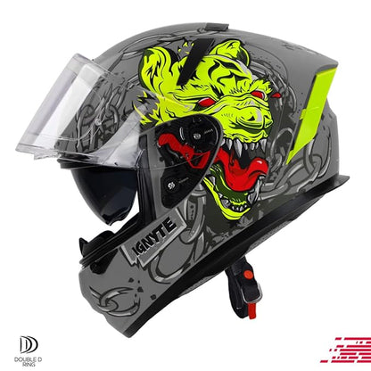 Ignyte IGN-4 Hyena ISI/DOT Certified Double Visor Full Face Helmet with Outer Anti-Fog Clear Visor and Inner Smoke Sun Shield