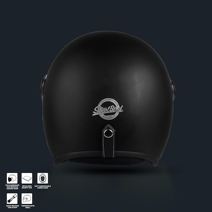 Steelbird SBH-56 Retro Steelbird SBH-56 Retro ISI Certified Open Face Helmet for Men and Women (Matt Black)