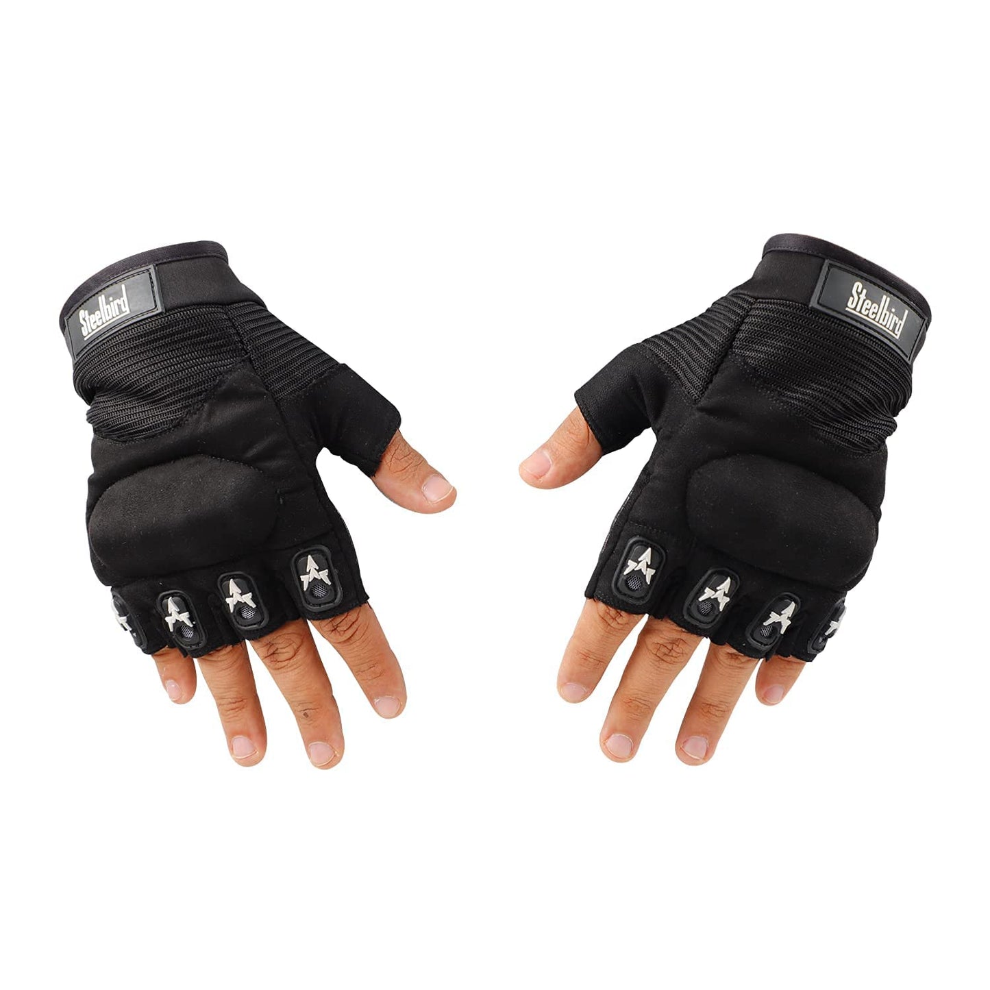 Steelbird Polyester Half Finger Bike Riding Gloves, Protective Off-Road Motorbike Racing Gloves