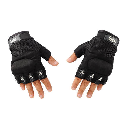 Steelbird Polyester Half Finger Bike Riding Gloves, Protective Off-Road Motorbike Racing Gloves