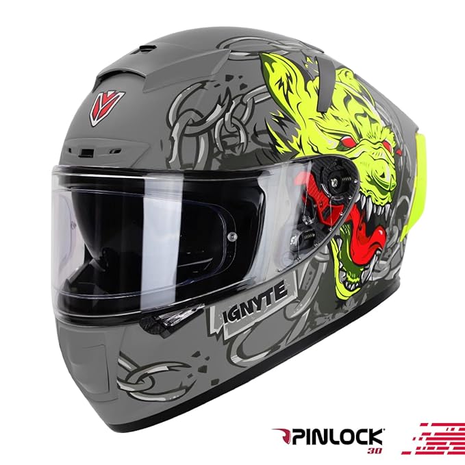 Ignyte IGN-4 Hyena ISI/DOT Certified Double Visor Full Face Helmet with Outer Anti-Fog Clear Visor and Inner Smoke Sun Shield
