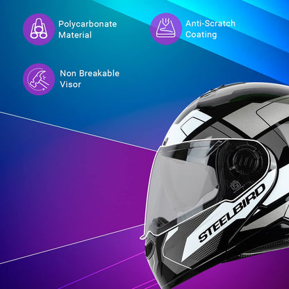Steelbird SBA-7 Huracan ISI Certified Flip-Up Helmet for Men and Women with Inner Sun Shield.