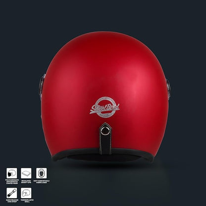 Steelbird SBH-56 Retro Steelbird SBH-56 Retro ISI Certified Open Face Helmet for Men and Women (Matt Maroon).