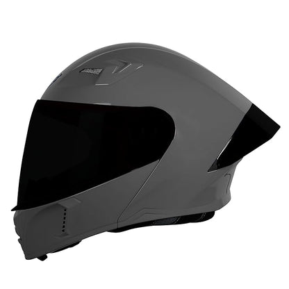 Steelbird SBA-20 7Wings ISI Certified Flip-Up Helmet with Black Spoiler for Men and Women with Inner Smoke Sun Shield (Glossy Grey with Smoke Visor).