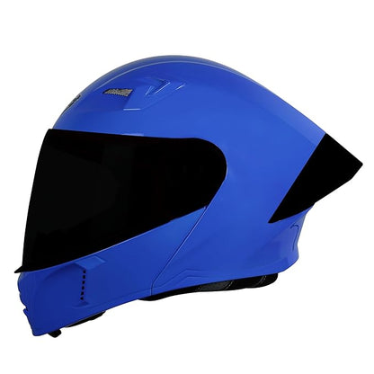 Steelbird SBA-20 7Wings ISI Certified Flip-Up Helmet with Black Spoiler for Men and Women with Inner Smoke Sun Shield (Glossy Blue with Smoke Visor).