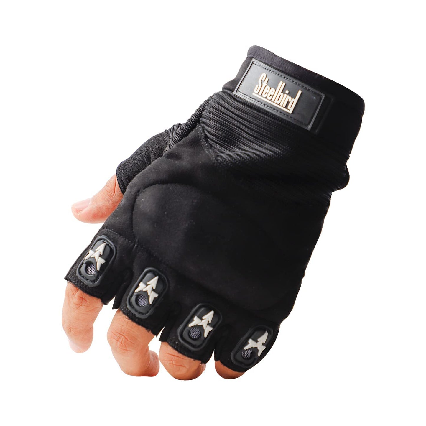 Steelbird Polyester Half Finger Bike Riding Gloves, Protective Off-Road Motorbike Racing Gloves