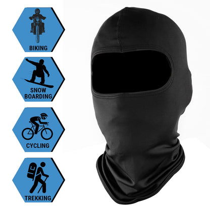 Steelbird Unisex-Adult Soft Lycra Balaclava Most Suitable for Motorcycling, Running, Sports, Head and Face Cover (Black), Free Size