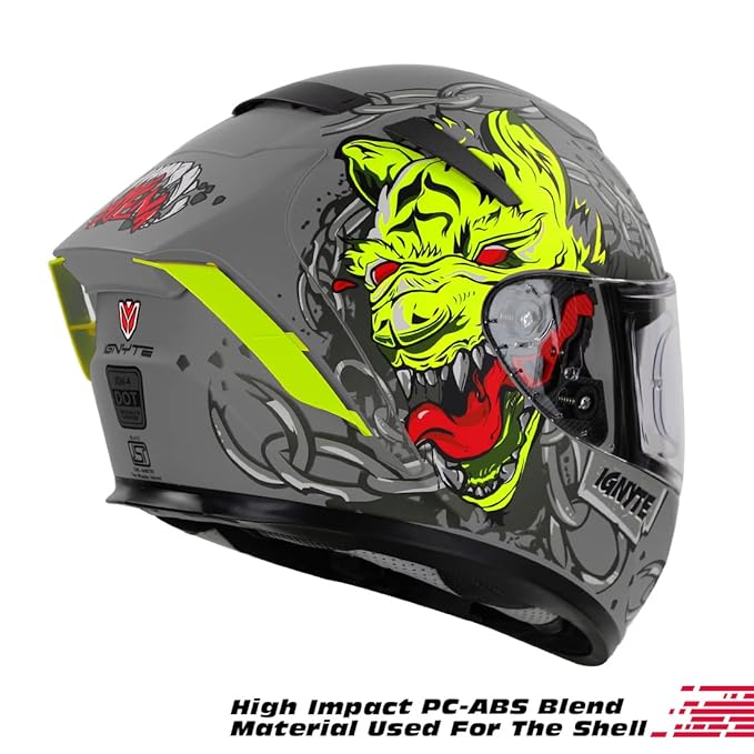 Ignyte IGN-4 Hyena ISI/DOT Certified Double Visor Full Face Helmet with Outer Anti-Fog Clear Visor and Inner Smoke Sun Shield
