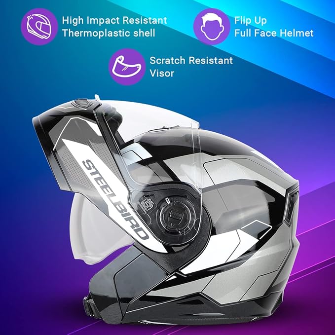 Steelbird SBA-7 Huracan ISI Certified Flip-Up Helmet for Men and Women with Inner Sun Shield.