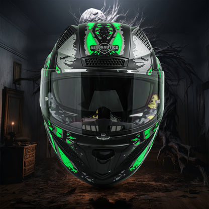 Steelbird SBH-25 Predator ISI Certified Full Face Graphic Helmet for Men and Women (Glossy Black Green with Inner Smoke Sun Shield).