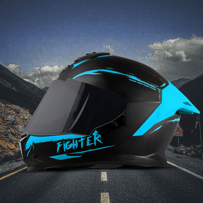 Steelbird SBH-57 Fighter F2 Graphic Helmet ISI and DOT Certified Full Face Helmet for Men with Inner Silver Sun Shield (Glossy Black Jazz Blue)