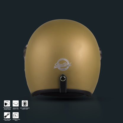 Steelbird SBH-56 Retro Steelbird SBH-56 Retro ISI Certified Open Face Helmet for Men and Women (Matt Desert storm)
