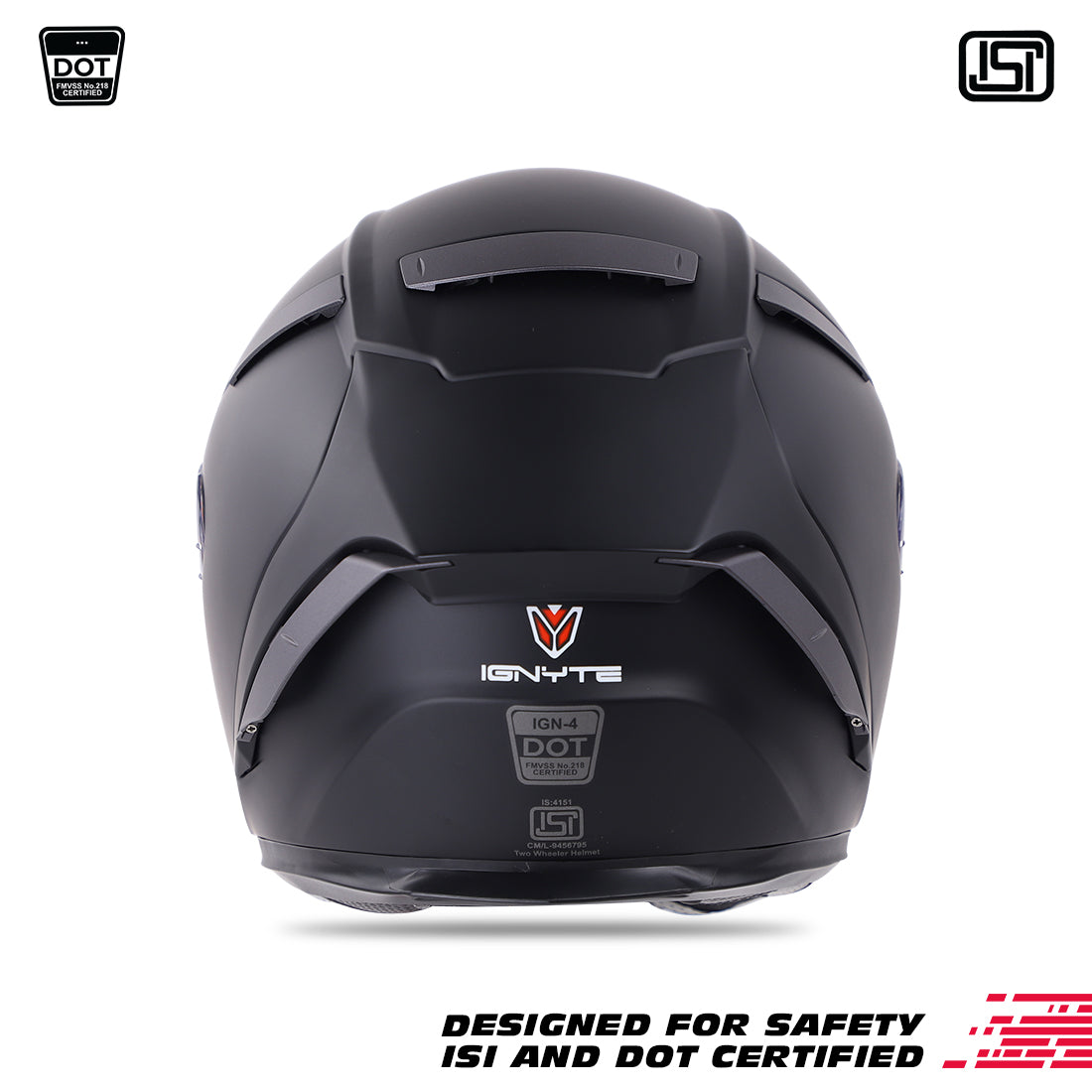 Ignyte IGN-4 ISI/DOT Certified Full Face Helmet with Outer Anti-Fog Clear Visor and Inner Smoke Sun Shield (Matt Midnight Black)