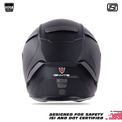 Ignyte IGN-4 ISI/DOT Certified Full Face Helmet with Outer Anti-Fog Clear Visor and Inner Smoke Sun Shield (Matt Midnight Black)