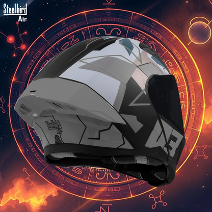 Steelbird SBA-20 03 ISI Certified Flip-Up Graphic Helmet for Men and Women with Inner Chrome Sun Shield .(Glossy Black Grey with Smoke Visor).