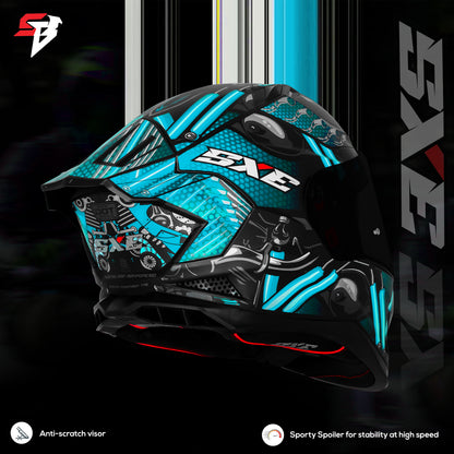 Steelbird SBH-61 SXE X2 Pinlock ISI and Dot Certified Full Face Helmet for Men and with Inner Silver Sunshield (Glossy Black Cyan Green with Smoke Visor)
