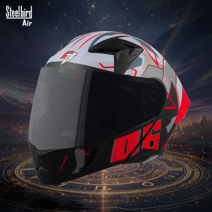 Steelbird SBA-20 06 ISI Certified Flip-Up Graphic Helmet for Men and Women with Inner Chrome Sun Shield .(Glossy Black Red with Smoke Visor).
