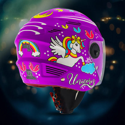 Steelbird SBA-6 Unicorn ISI Certified Open Face Graphic Helmet for Women and Kids (Matt Voilet with Clear Visor) Regular