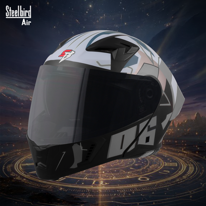 Steelbird SBA-20 06 ISI Certified Flip-Up Graphic Helmet for Men and Women with Inner Chrome Sun Shield .(Glossy Black Grey with Smoke Visor).