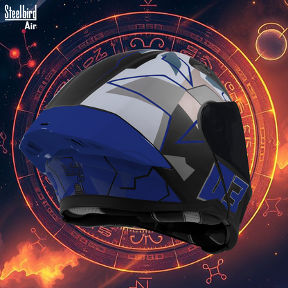 Steelbird SBA-20 03 ISI Certified Flip-Up Graphic Helmet for Men and Women with Inner Chrome Sun Shield.(Glossy Black Blue with Smoke Visor).