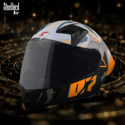 Steelbird SBA-20 07 ISI Certified Flip-Up Graphic Helmet for Men and Women with Inner Chrome Sun Shield .(Glossy Black Orange with Smoke Visor).