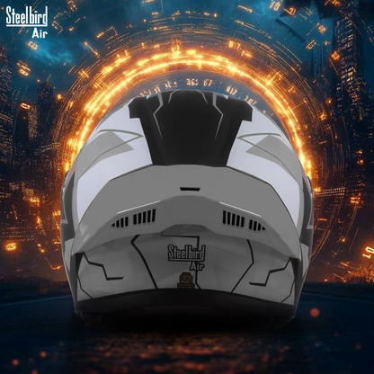 Steelbird SBA-20 04 ISI Certified Flip-Up Graphic Helmet for Men and Women with Inner Chrome Sun Shield .(Glossy Black Grey with Smoke Visor).