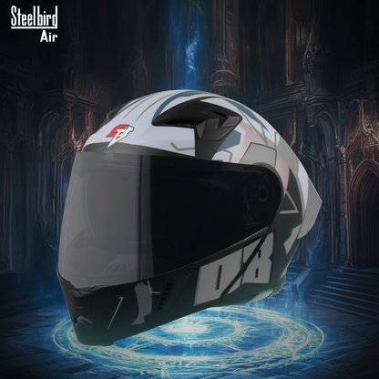 Steelbird SBA-20 08 ISI Certified Flip-Up Graphic Helmet for Men and Women with Inner Chrome Sun Shield .(Glossy Black Grey with Smoke Visor).