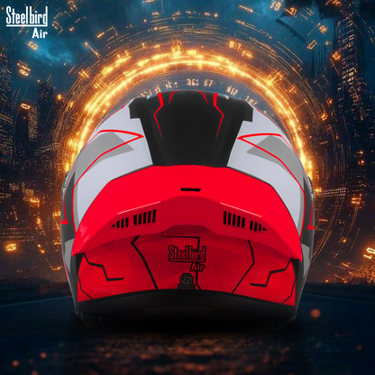 Steelbird SBA-20 04 ISI Certified Flip-Up Graphic Helmet for Men and Women with Inner Chrome Sun Shield .(Glossy Black Red with Smoke Visor).