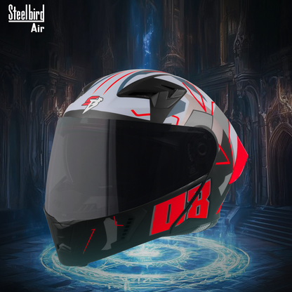 Steelbird SBA-20 08 ISI Certified Flip-Up Graphic Helmet for Men and Women with Inner Chrome Sun Shield .(Glossy Black Red with Smoke Visor)