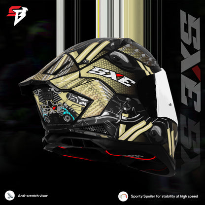 Steelbird SBH 61 SXE X2 ISI and Dot Certified Full Face Helmet for Men and with Inner Silver Sunshield (Glossy Black Golden)