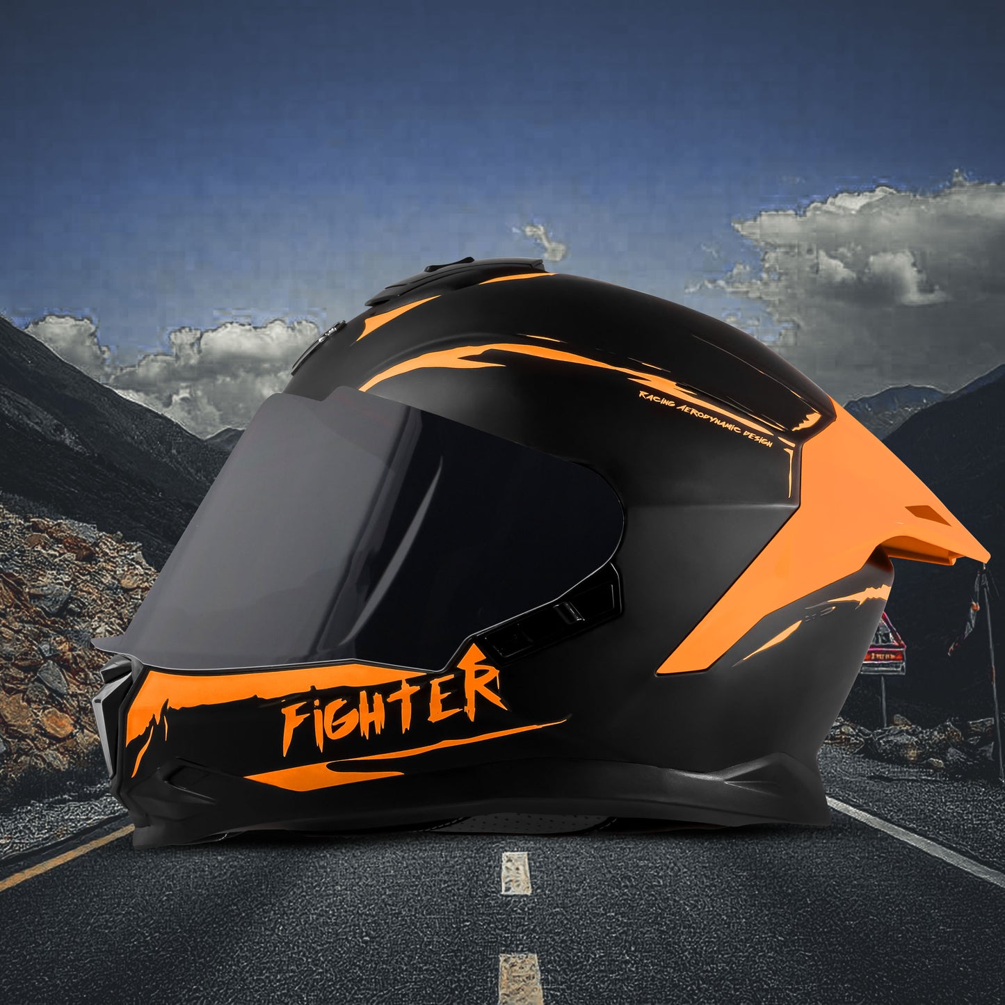 Steelbird SBH-57 Fighter F2 Graphic Helmet ISI and DOT Certified Full Face Helmet for Men with Inner Silver Sun Shield (Glossy Black Orange)