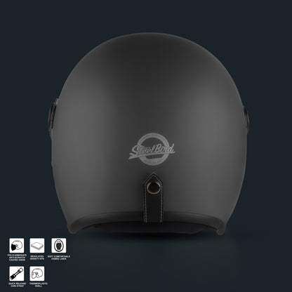 Steelbird SBH-56 Retro ISI Certified Open Face Helmet for Men and Women (Matt Honda Grey)