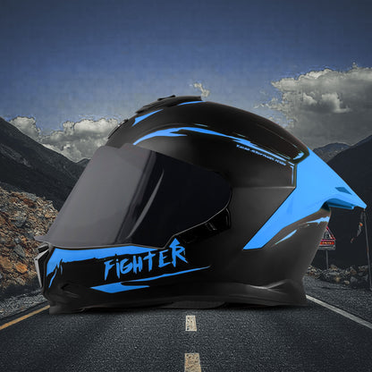 Steelbird SBH-57 Fighter F2 Graphic Helmet ISI and DOT Certified Full Face Helmet for Men with Inner Silver Sun Shield (Glossy Black Blue)