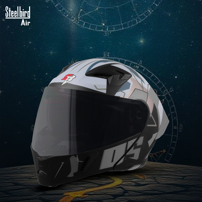 Steelbird SBA-20 05 ISI Certified Flip-Up Graphic Helmet for Men and Women with Inner Chrome Sun Shield .(Glossy Black Grey with Smoke Visor).