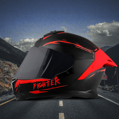 Steelbird SBH-57 Fighter F2 Graphic Helmet ISI and DOT Certified Full Face Helmet for Men with Inner Silver Sun Shield (Glossy Black Red)