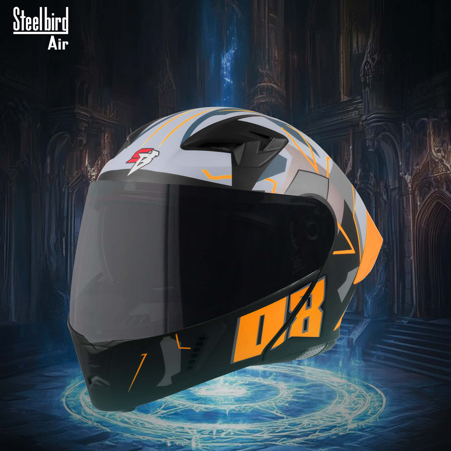 Steelbird SBA-20 08 ISI Certified Flip-Up Graphic Helmet for Men and Women with Inner Chrome Sun Shield .(Glossy Black Orange with Smoke Visor)