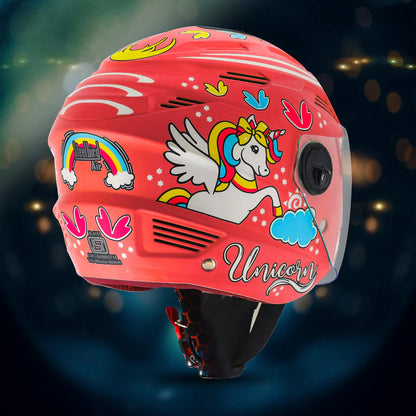 Steelbird SBA-6 Unicorn ISI Certified Open Face Graphic Helmet for Women and Kids (Matt Pink with Clear Visor) Regular