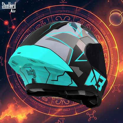 Steelbird SBA-20 03 ISI Certified Flip-Up Graphic Helmet for Men and Women with Inner Chrome Sun Shield. (Glossy Black Jazz Blue with Smoke Visor)