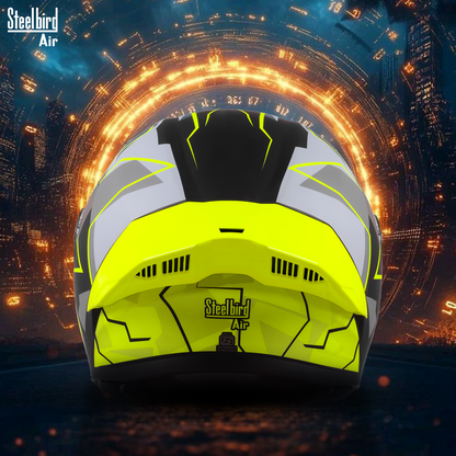 Steelbird SBA-20 04  ISI Certified Flip-Up Graphic Helmet for Men and Women with Inner Chrome Sun Shield .(Glossy Black Neon with Smoke Visor).