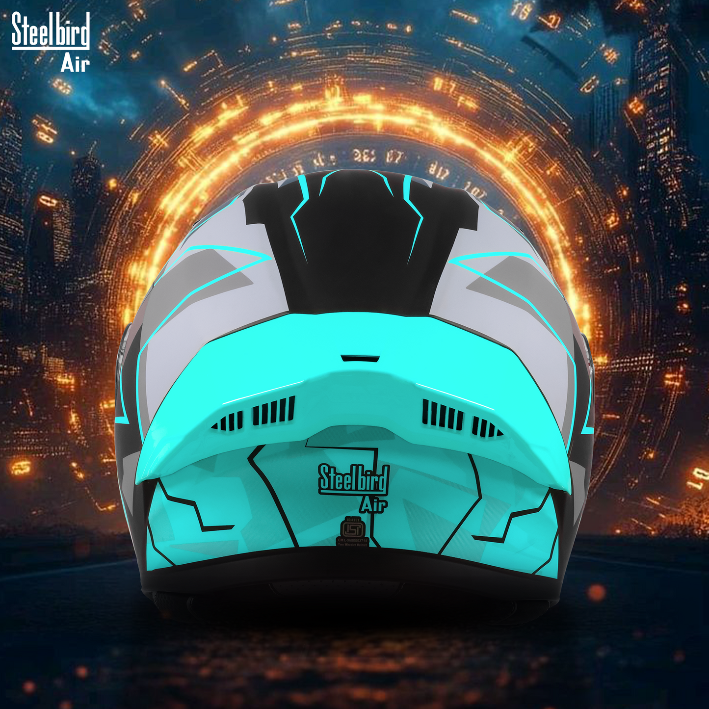 Steelbird SBA-20 04 ISI Certified Flip-Up Graphic Helmet for Men and Women with Inner Chrome Sun Shield. (Glossy Black Jazz Blue with Smoke Visor)